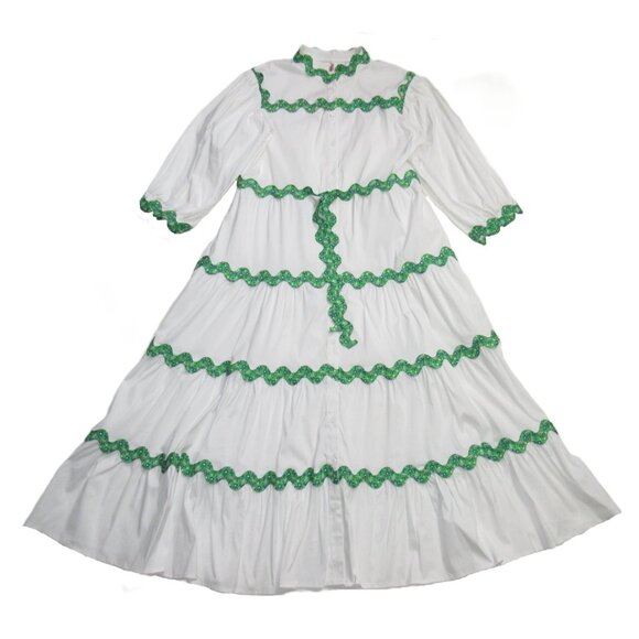 CeliaB Dresses & Skirts - NWT CeliaB Victoria Midi in White Ric Rac Stretch Cotton Tiered Shirt Dress XL